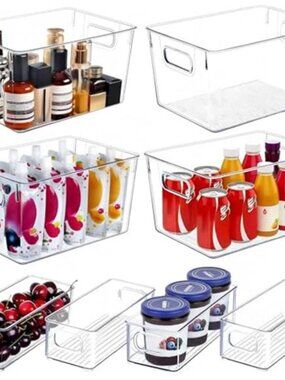 Set of 8 Clear Plastic Storage Bins, 4 Large and 4 Small Stackable Storage